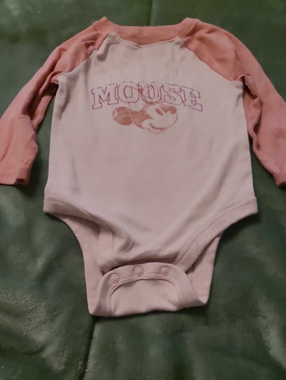 Pink Raglan Sleeve "Mouse" Baby One-Piece